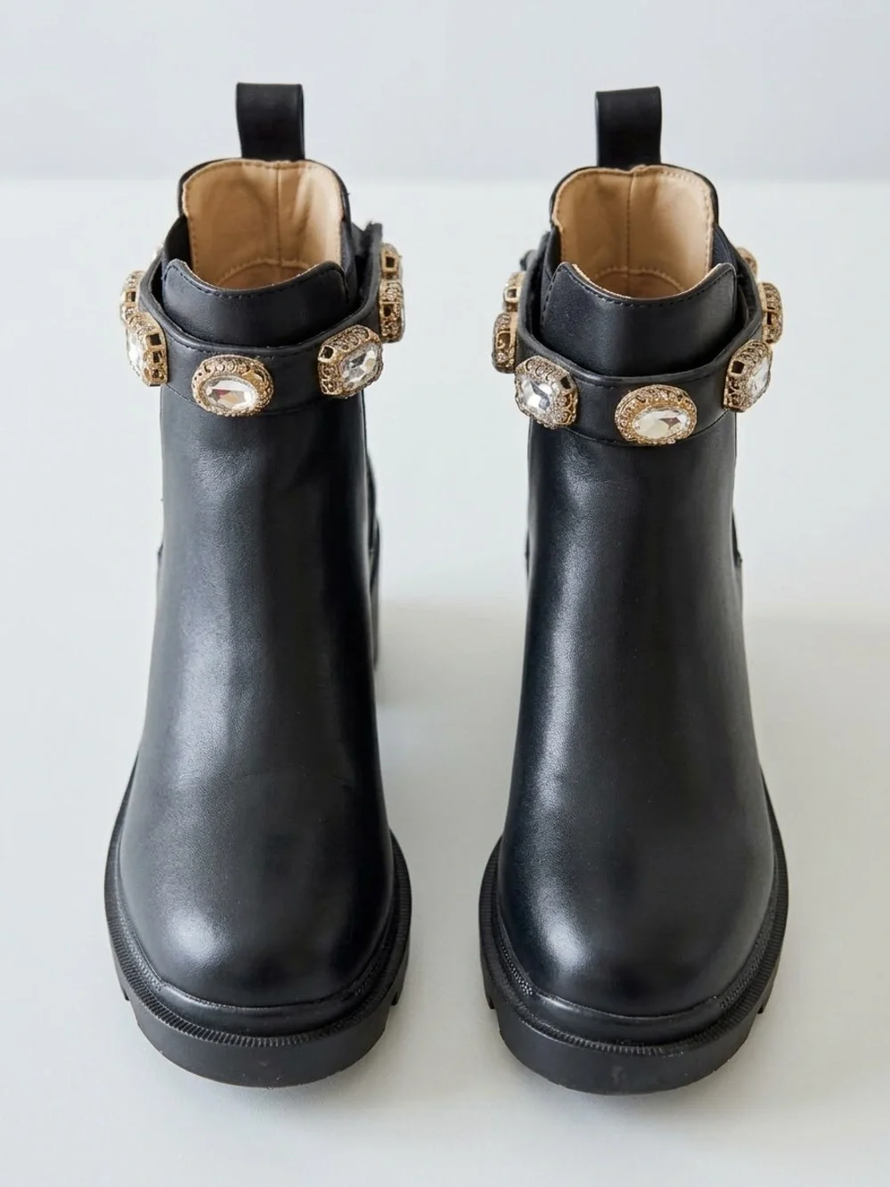 Black Jeweled Chelsea Lug Boot - Women's